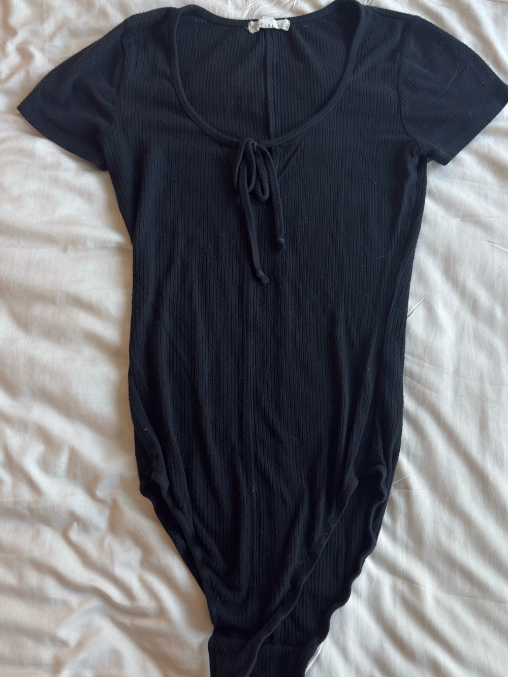 Socialite Black Ribbed Tie-Front Bodysuit